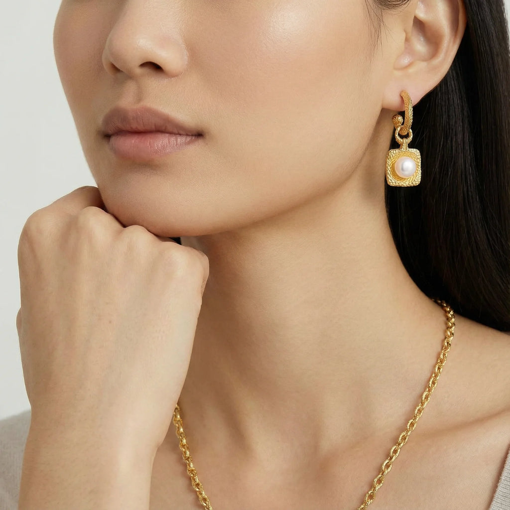 Golden Pearl Drop Hoops | Soléra & Co