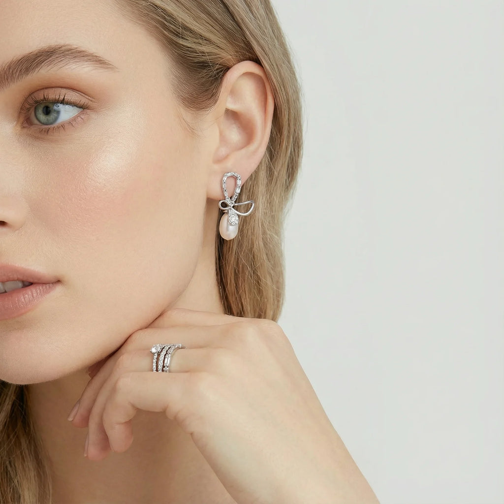 Crystal Bow Pearl Drops | Soléra & Co